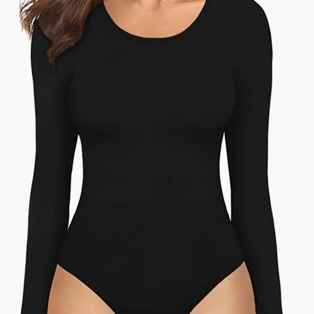 Mangopop - Women's Round Collar Long Sleeve BodySuit - M